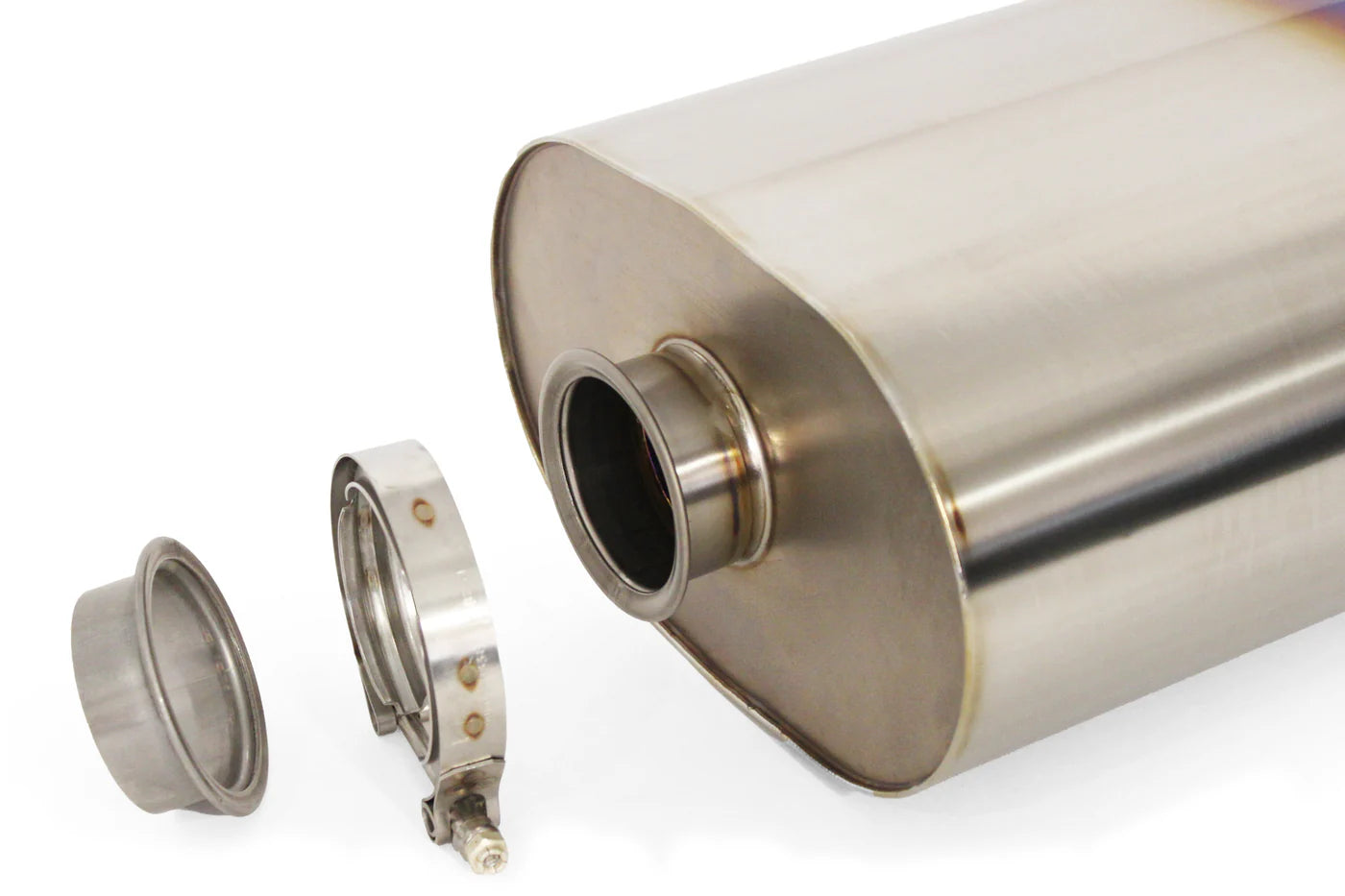 GReddy Performance Parts Universal RS-Ti Oval Titanium Muffler(s) and Tip with V-Band - 11003530 - 3.0" Universal RS-Ti Oval Muffler with removable 105mm Tip