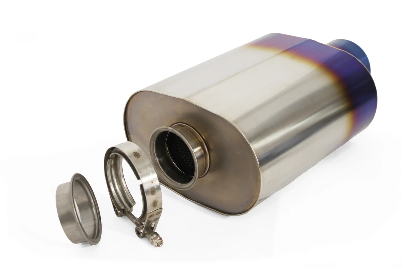 GReddy Performance Parts Universal RS-Ti Oval Titanium Muffler(s) and Tip with V-Band - 11003530 - 3.0" Universal RS-Ti Oval Muffler with removable 105mm Tip