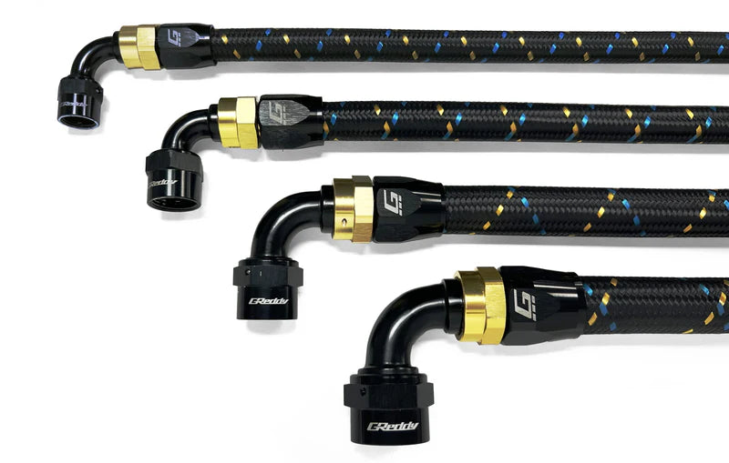 GReddy Performance Parts -16 Nylon Braided Hose(s) - Black / Gold / Blue - 9 Feet P/N 12851609 - GReddy AN16 nylon hose