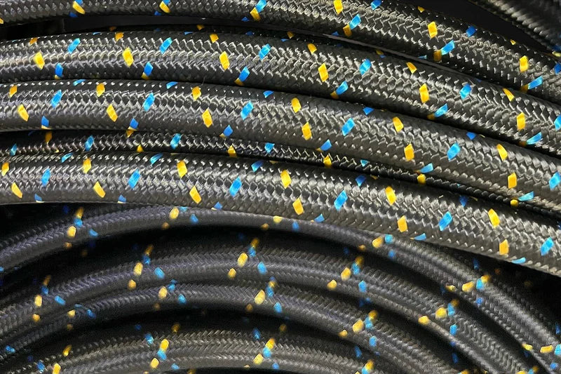 GReddy Performance Parts -6 Nylon Braided Hose(s) - Black / Gold / Blue - 3 Feet P/N 12850603 - GReddy AN06 nylon hose