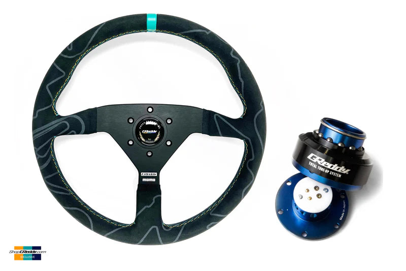 GReddy Performance Parts Limited Edition GReddy MOMO Alcantara Montecarlo Steering Wheel (350mm) - individually serialized - GReddy Momo Limited Steering Wheel and Worksbell Quick Release