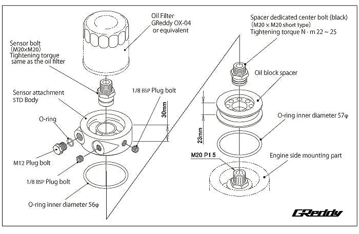 GReddy TRUST Japan SENSOR ATTACHMENT OIL BLOCK SPACER M20
