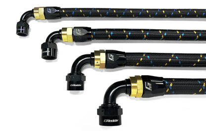 GReddy Performance Parts -10 Nylon Braided Hose(s) - Black / Gold / Blue - 6 Feet P/N 12851006 - GReddy AN10 nylon hose
