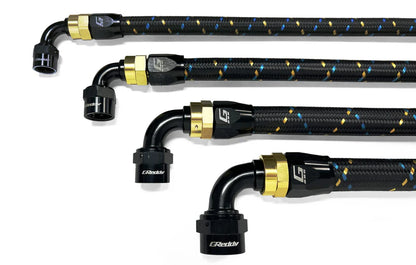 GReddy Performance Parts -4 Nylon Braided Hose(s) - Black / Gold / Blue - 6 Feet P/N 12850406 - GReddy AN04 nylon hose