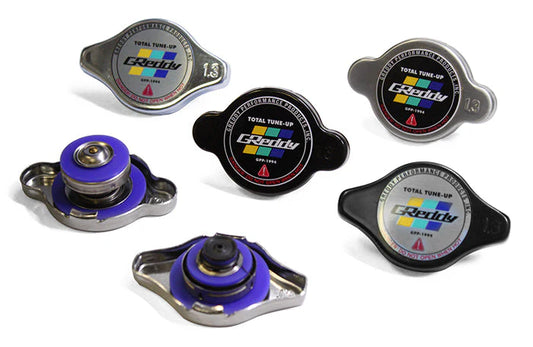 GReddy Performance Parts GReddy High Pressure Radiator Cap(s) - 1.3kg/cm2 - polished/black - 13911001 Black  Type N  High Pressure Cap 1.3K  with extra badge