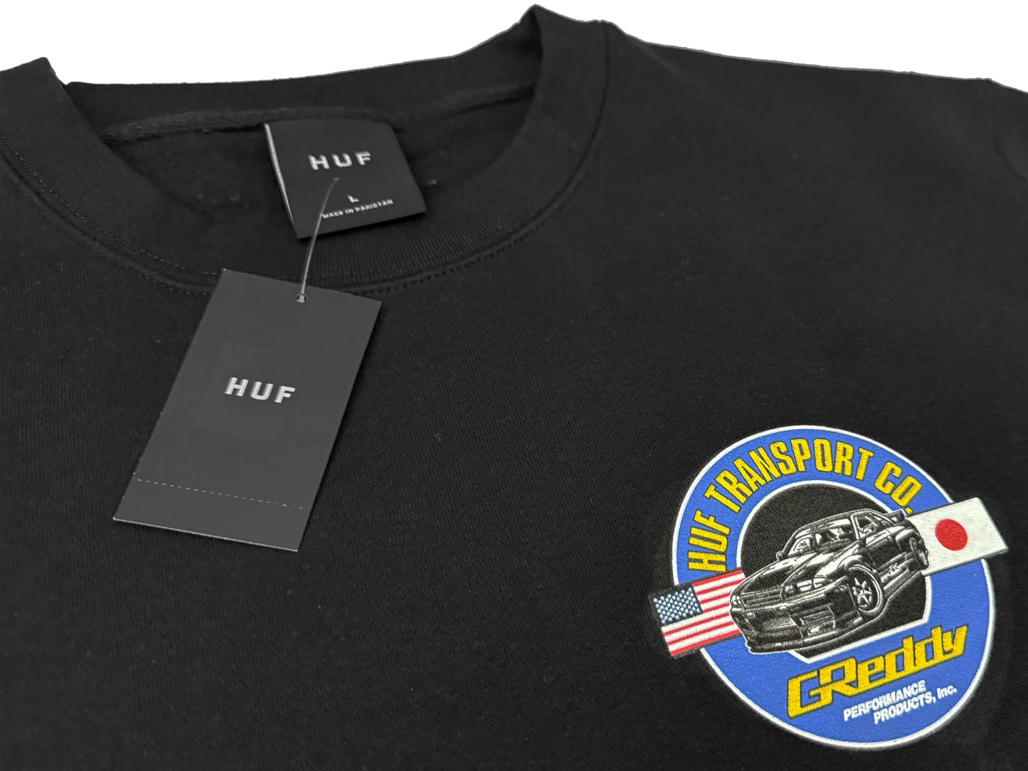 GReddy Performance Parts HUF x GReddy Transport Crewneck - Black (Collection drops 4/24) - 14210153 - Large