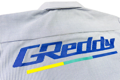 GReddy Performance Parts NEW! GReddy Mechanic's Button-up Work Shirt(s) V3 - Blue/White Stripe - 18018014 - XL