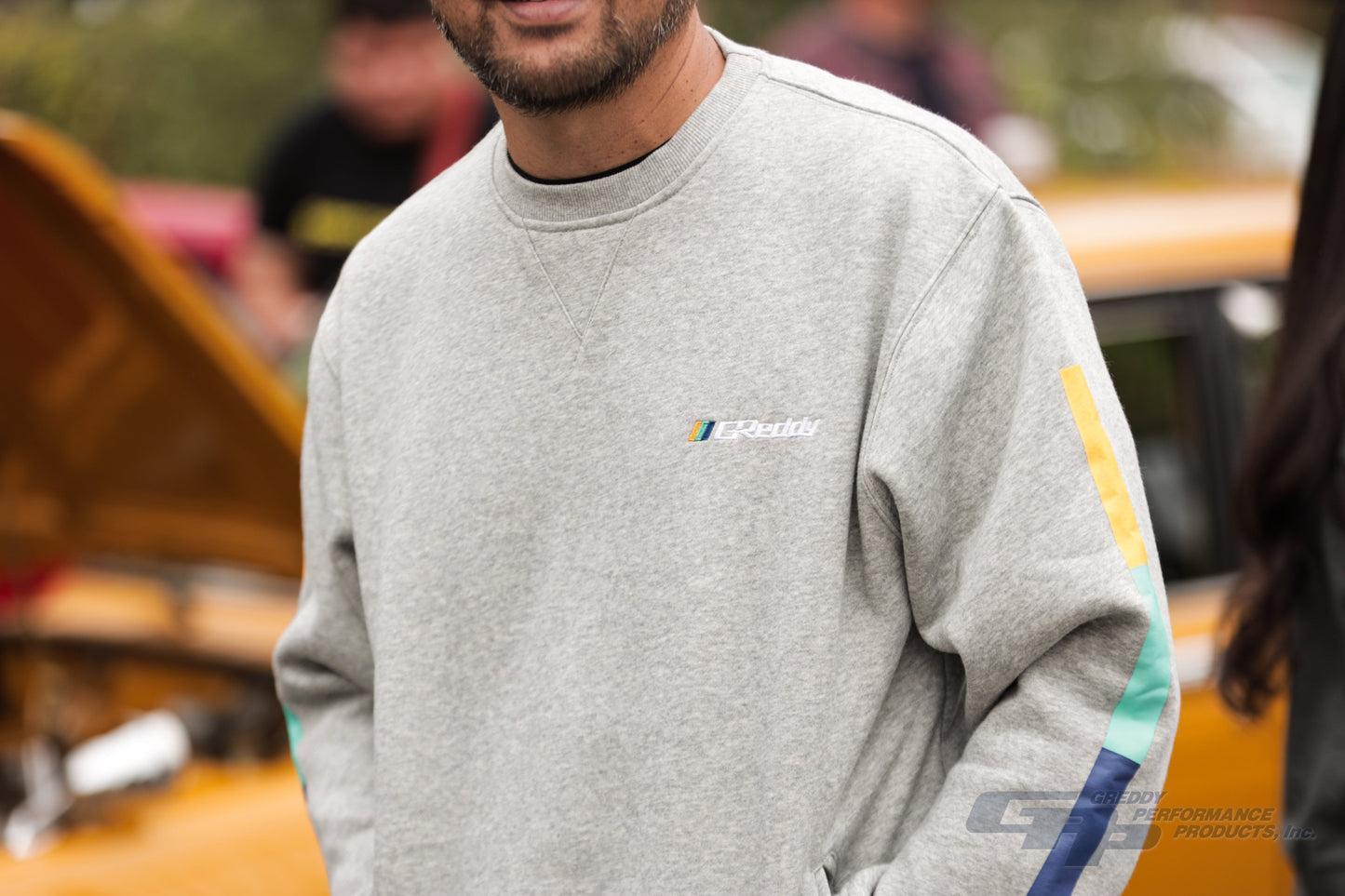 GReddy TRUST Japan GReddy Embroidered Fleece, with Pockets and Sleeve stripes - Heather Grey - 20412003 - Large