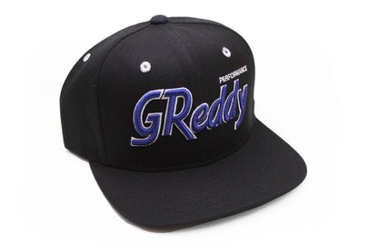GReddy TRUST Japan GReddy Varsity Script Snap-Back Cap - Black with Blue