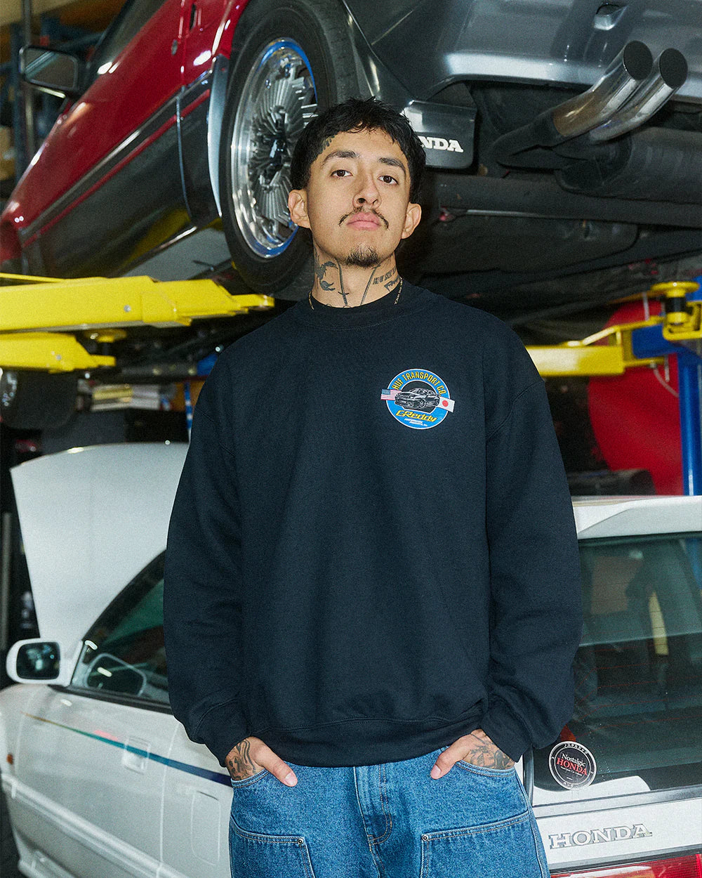 GReddy Performance Parts HUF x GReddy Transport Crewneck - Black (Collection drops 4/24) - 14210153 - Large