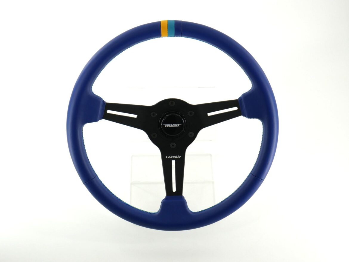 GReddy TRUST Japan GReddy sports steering wheel, blue leather/white leather - BLUE LEATHER
